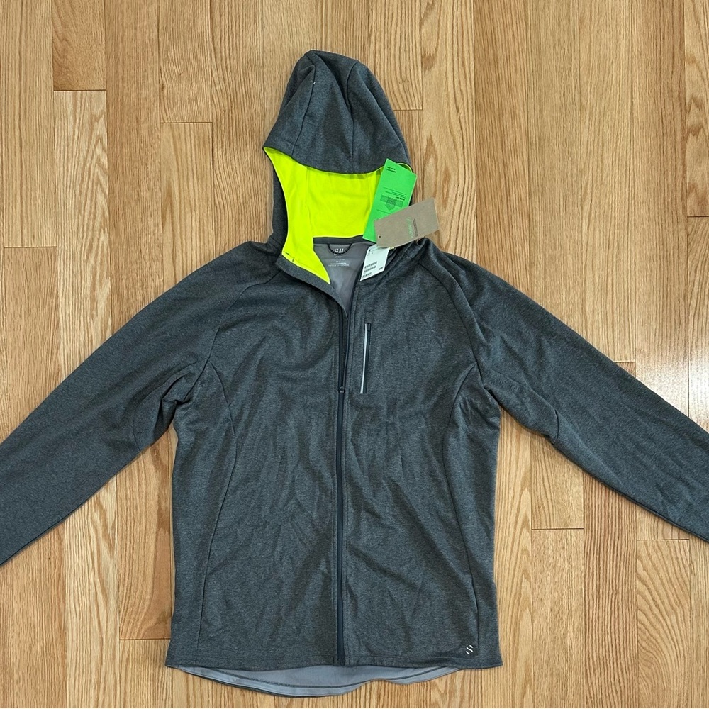 NWT - H&M Charcoal Full Zip Running Hoodie with Neon Lining